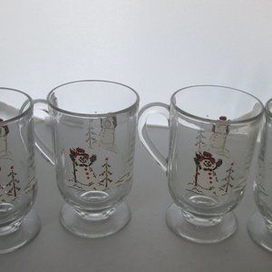 Set of 4 Home Interiors Homco Glass Irish Coffee Mugs Heavy duty Snowman